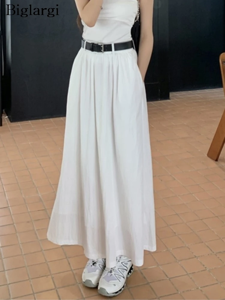 

Юбка Женская длинная Плиссированная с высокой талией, Повседневная модная свободная трапециевидная юбка с оборками в Корейском стиле, весна-лето