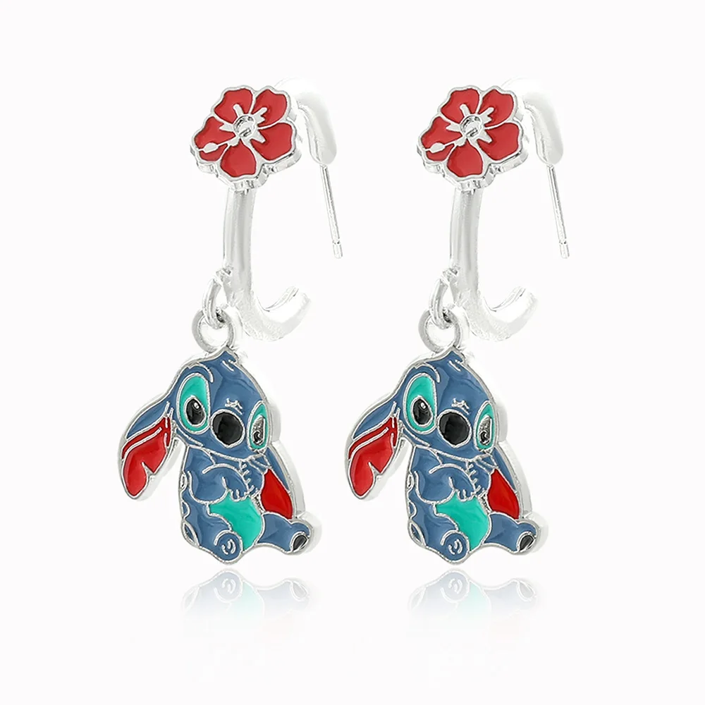 thumbnail image 1 of Pendientes de aro de Lilo y Stitch de Disney para niña y mujer, aretes de gota esmaltados de personaje de Anime clásico, regalo de joyería exquisita, 1 of 5