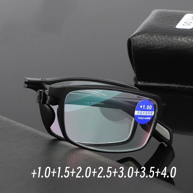 

New TR90 Frame Folding Elderly Glasses Anti Blue Light Black Full Frame Clear Lens Presbyopia Portable Far Sight Eyewear Goggle