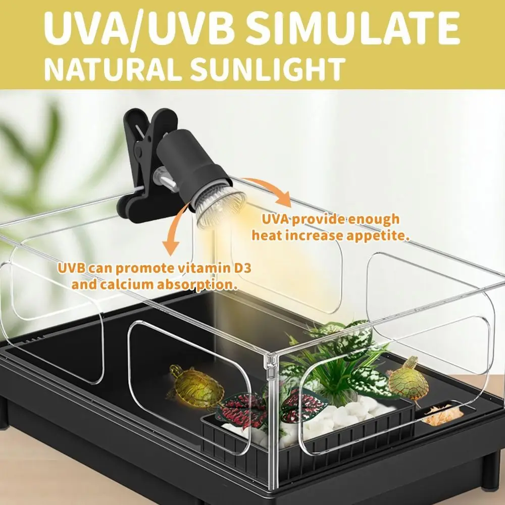 25W/50W/75W Turtle Basking Lamp Adjustable Heating Clip-on Lamp Holder Reptile Heat Lamp Vivarium Reptiles Basking Pet Heat Bulb