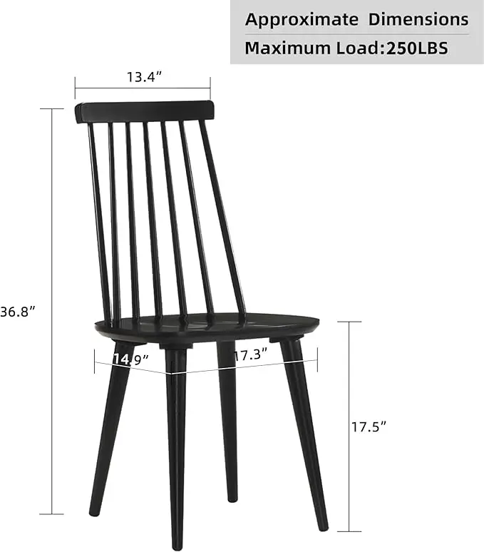 Description Picture 4 of itemDining Chairs Set of 4 Wood Dining Room Chair Black Spindle Side Kitchen Room Country Farmhouse Chairs Black