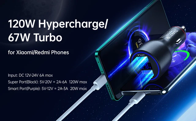 120 ワット Xiaomi デュアル USB 車の充電器 67 ワット 6A ターボ高速 