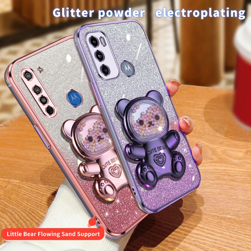 Cover YUXING Con Glitter Per Motorola Moto G53 | Custodia Trasparente Antiurto Con Glitter E Motivo Floreale | Blu