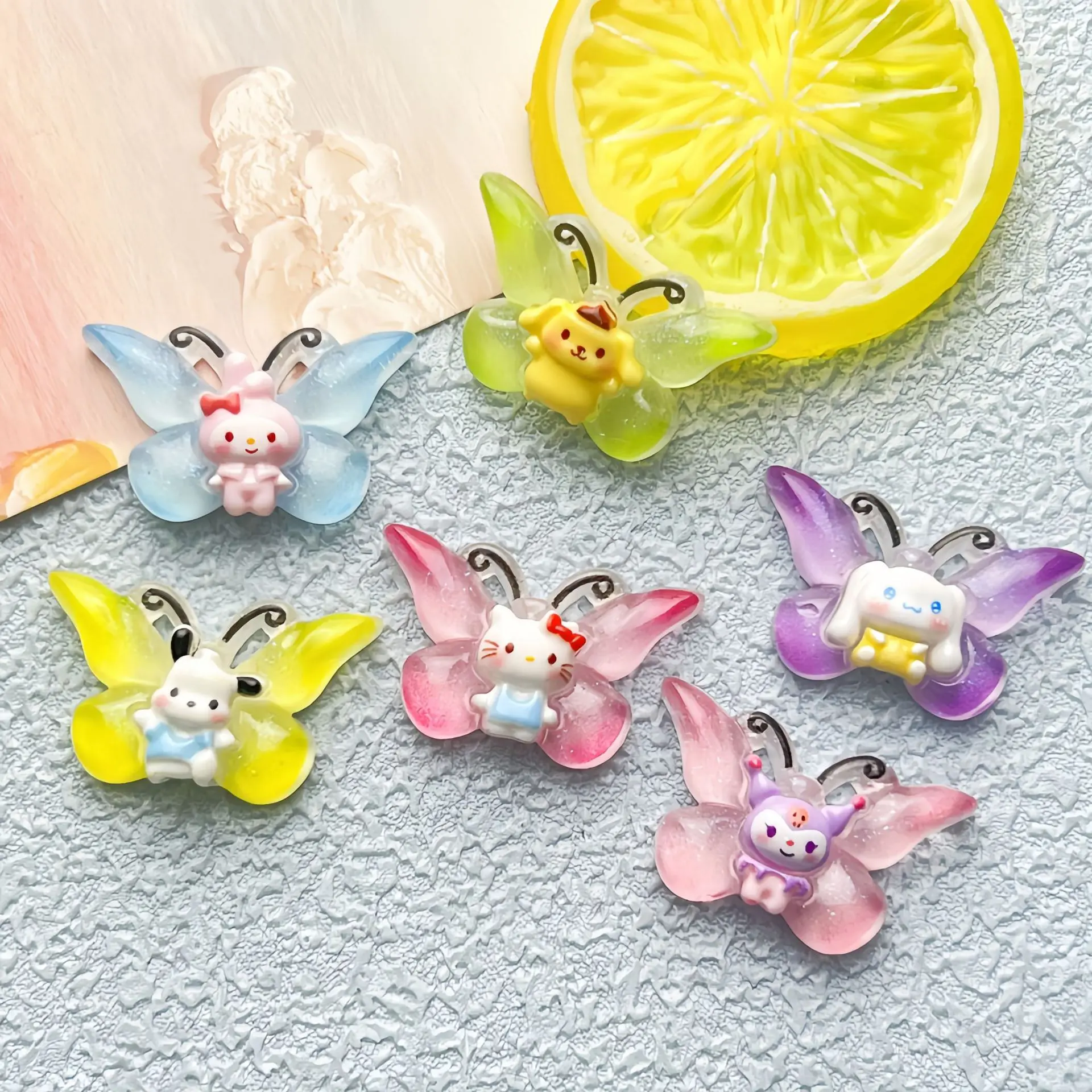 

5 шт. милые Мультяшные резиновые бабочки sanrio с плоской задней стороной Diy кавайные полимерные аксессуары ремесла материалы для скрапбукинга украшения