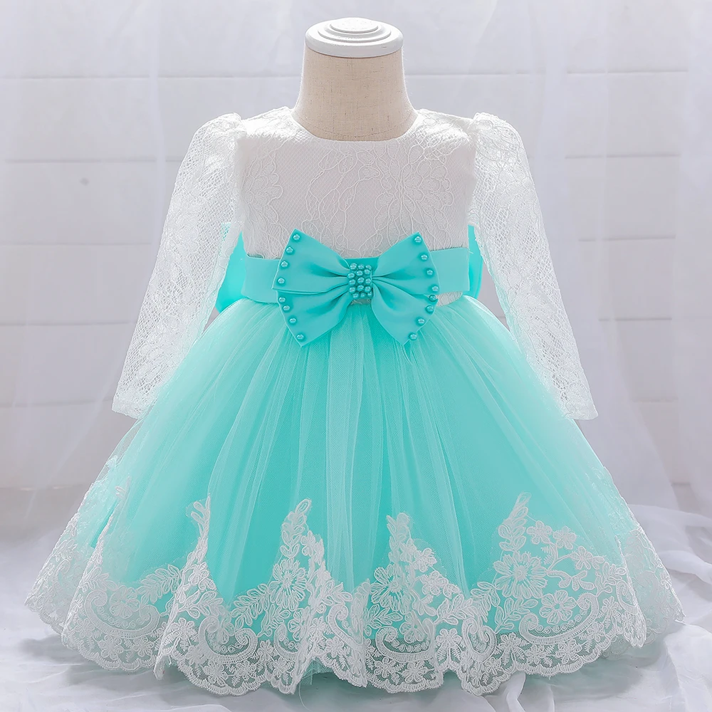 

New Year Dress For Baby Girls Long Sleeve Lace Vestidos Big Bow Baptism Princess Dress Toddler Girl Birthday Party Dress Clothes