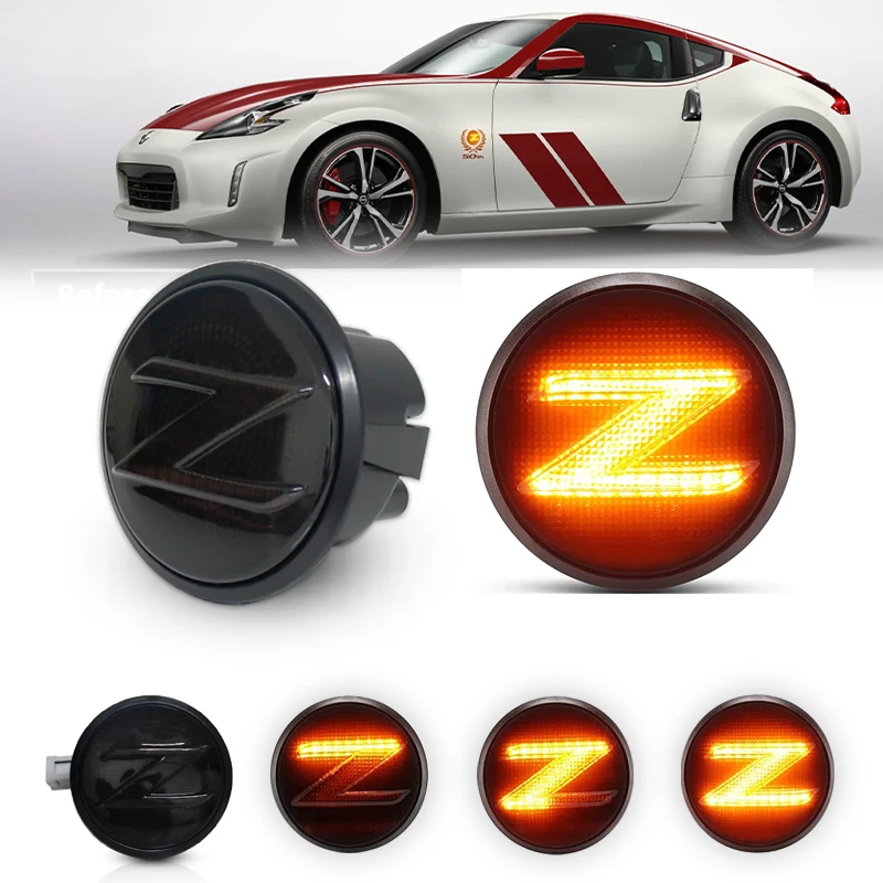 2Pcs For Nissan 370z Coupe Nismo Z34 Led Dynamic Amber Side Marker Lights Turn Signal Sequential Blinker Lamps 2009-2020 Canbus