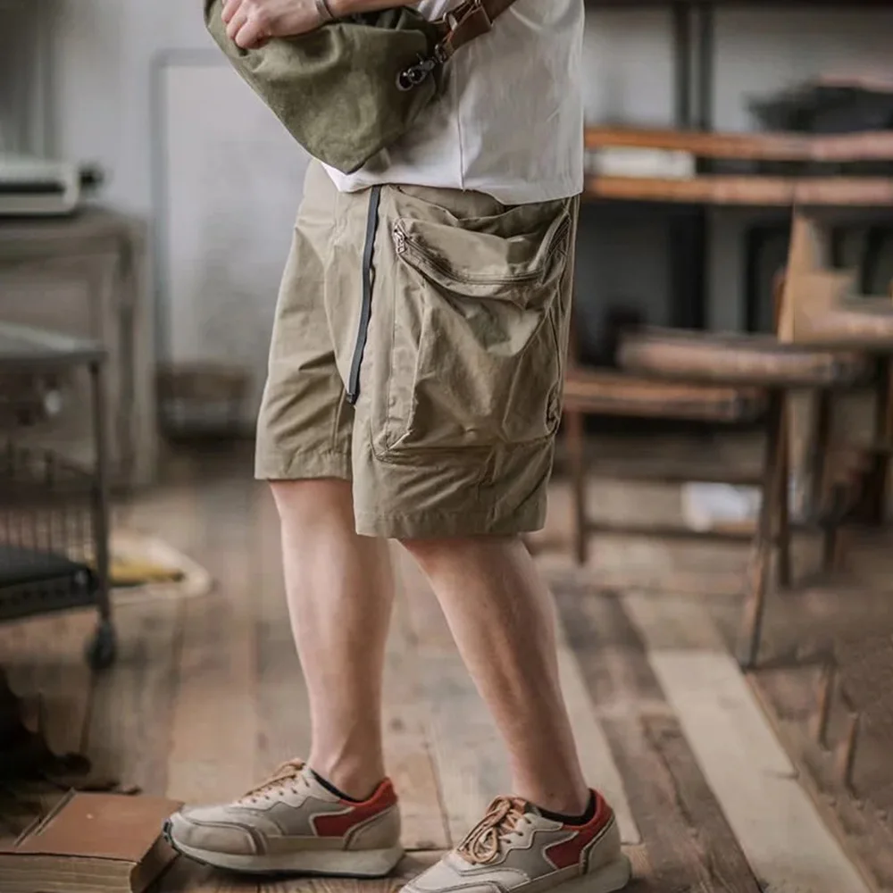 Summer Cargo Pants Men's Vintage Belt Design Safari Style Shorts Fashion Casual Baggy Pocket Zipper Sports Knee Length Trousers