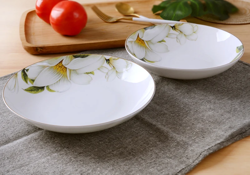 4pcs set, 8inch, bone china dinner plate, camellia design ceramic plates dinner set, set plate dish porcelain, dish serve