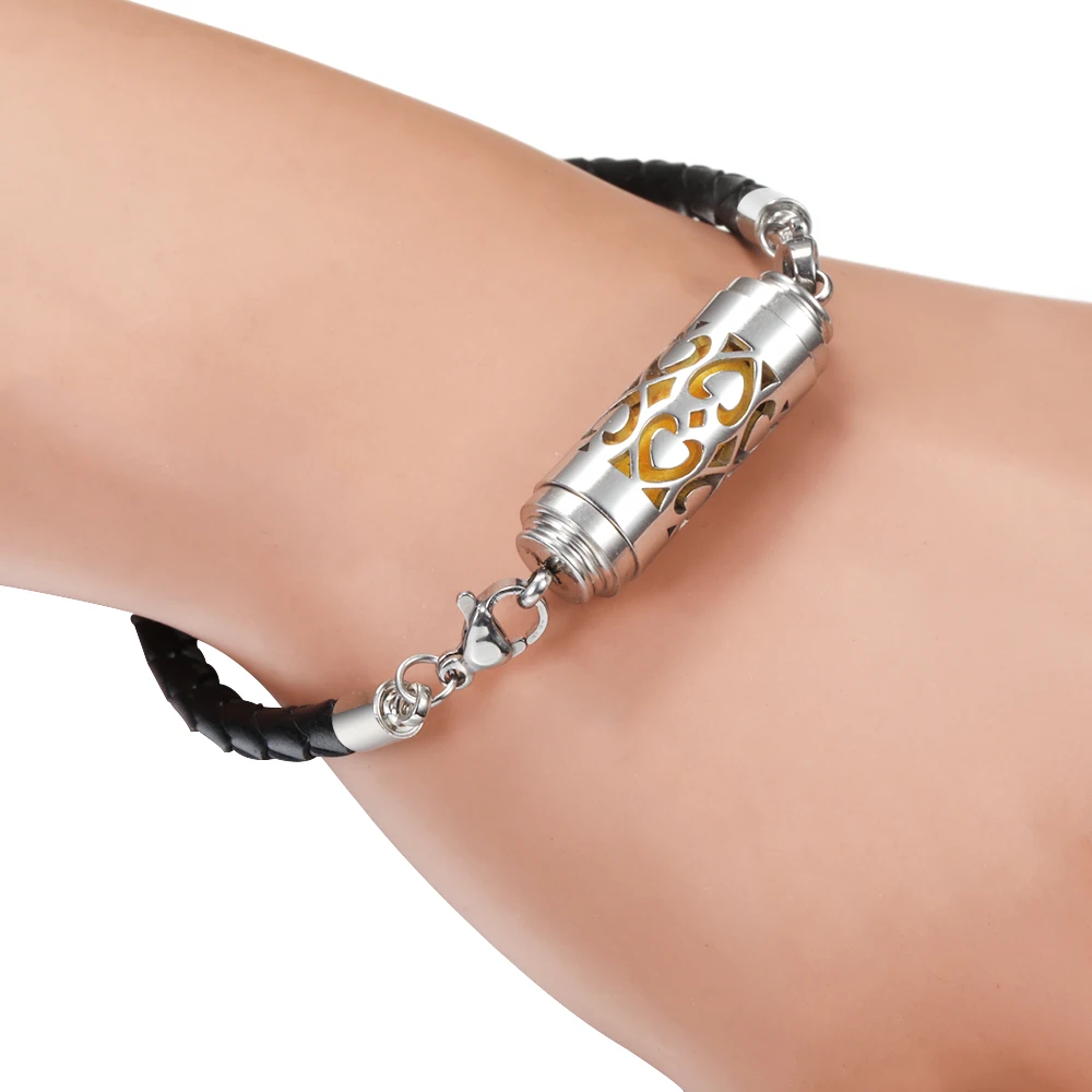 Black Leather Aromatherapy Bracelet Essential Oil Diffuser Stainless Steel Perfume Locket Bracelet Women Charm Aroma Jewelry bangle bracelet leather bracelet stainless steel bracelet leather bracelets