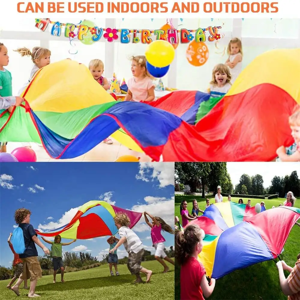 Parachute Play Toy With Handles Outdoor Team Game Waterproof Umbrella Toy Development Training For Children Rainbow Parachute