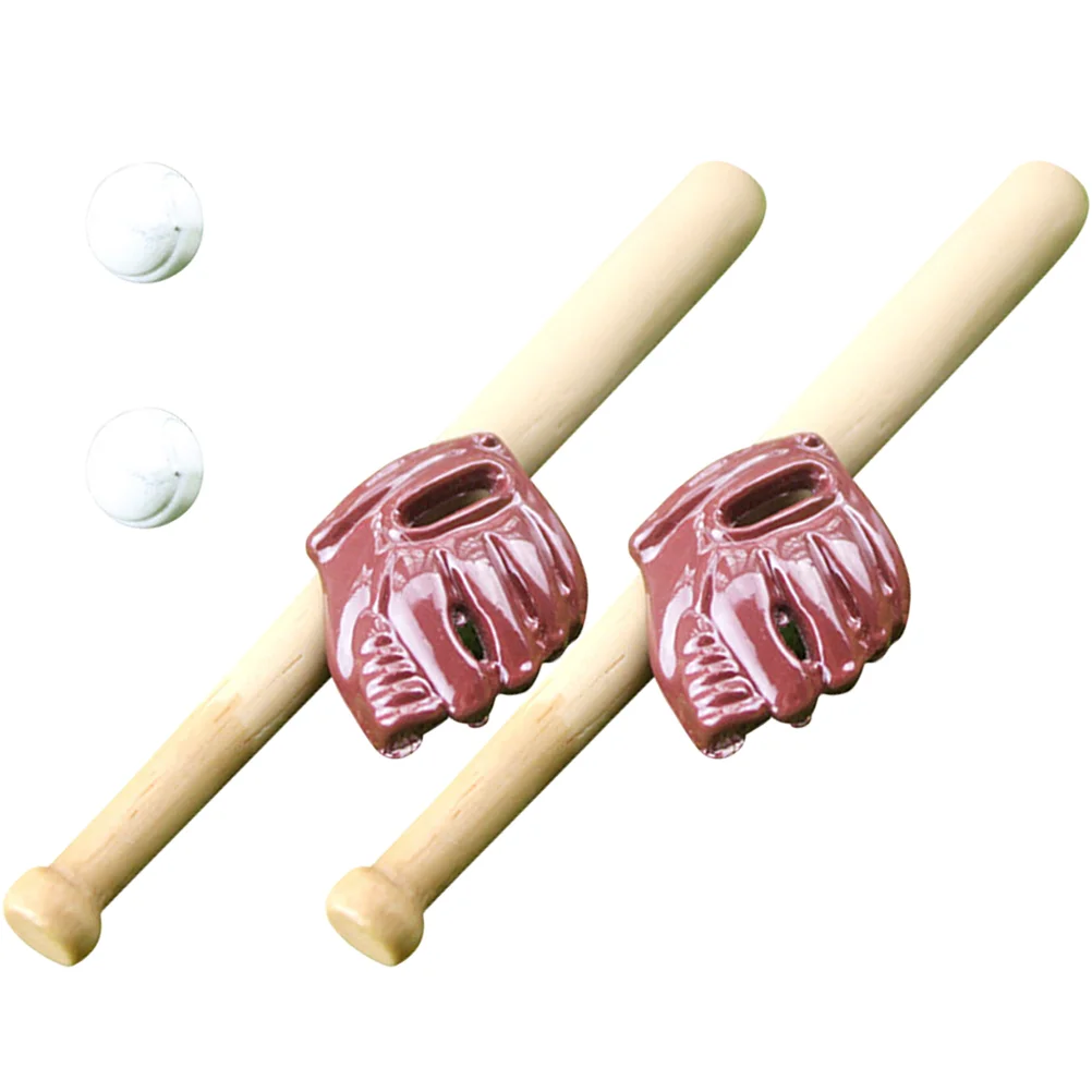 2 Sets Model Baseball Bat Glove Child Ornament Mini Accessories Resin Pretend Play