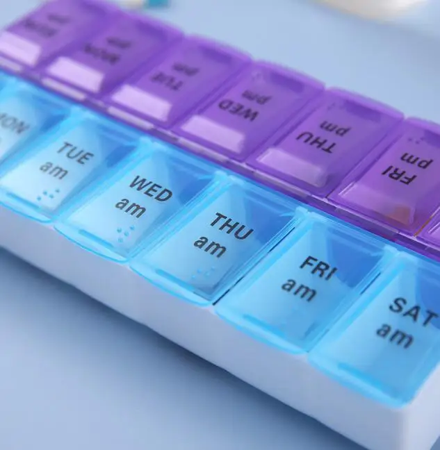 Weekly Pill Organizer with AM/PM Compartments - Portable Medicine Storage Box with Splitter