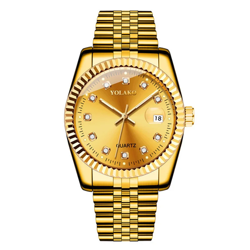 

Diamond Faced Steel Band Calendar Watch Simple Casual Fashion Luxury Quartz Gold Set Business Watch Couple Relogios Masculino