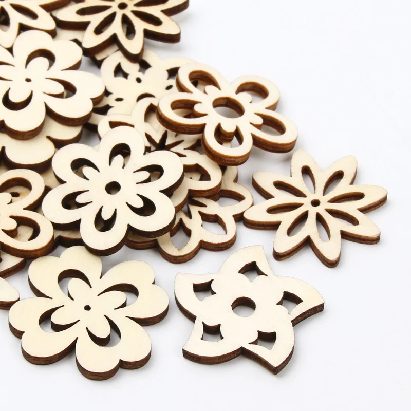 100pcs wooden stars for crafts wooden flowers for crafts Bird Butterfly  Flower