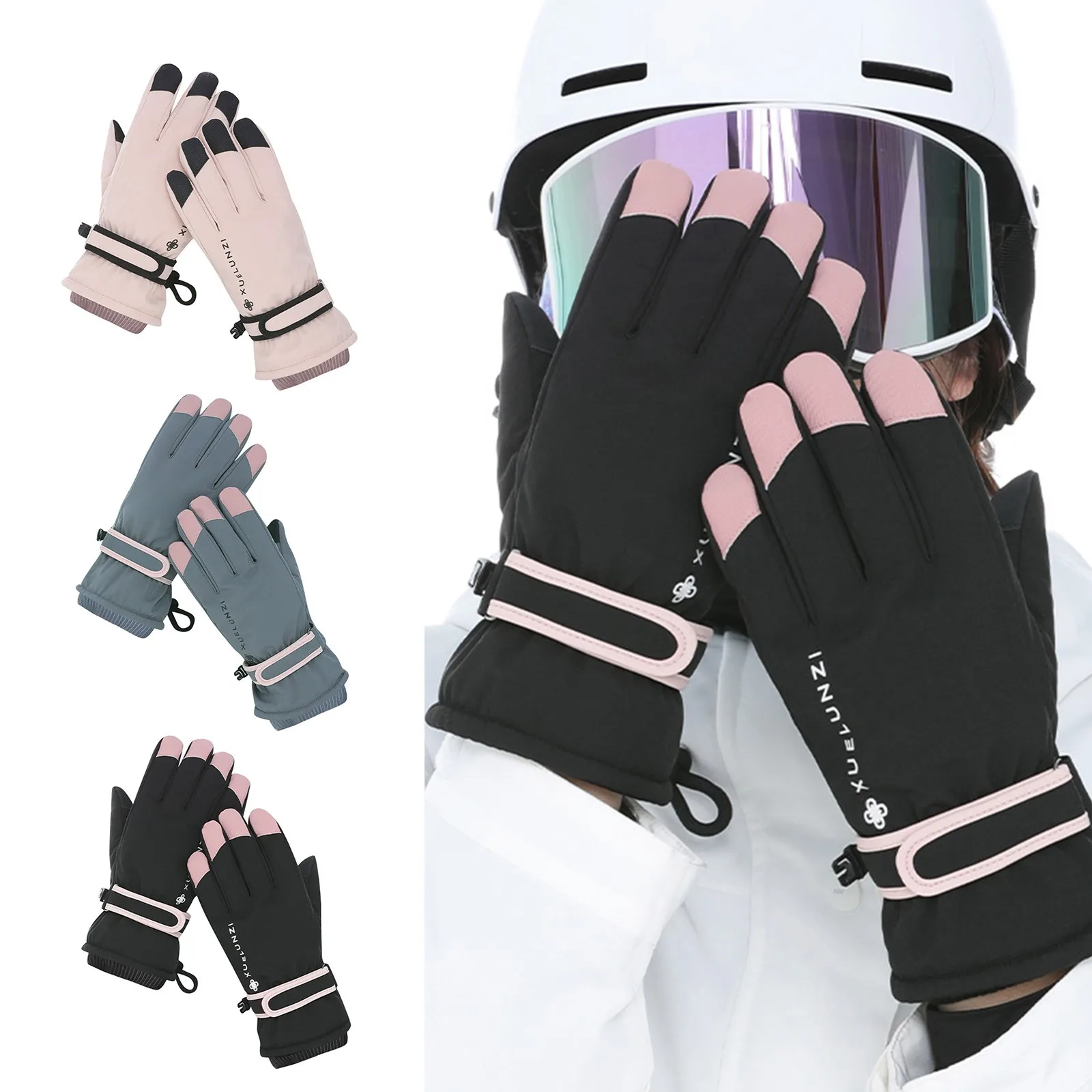 

Winter Warm Ski Gloves Thickened Touch Screen Outdoor Snowboard Cycling Gloves Waterproof Thermal Fleece Mittens For Women Girls