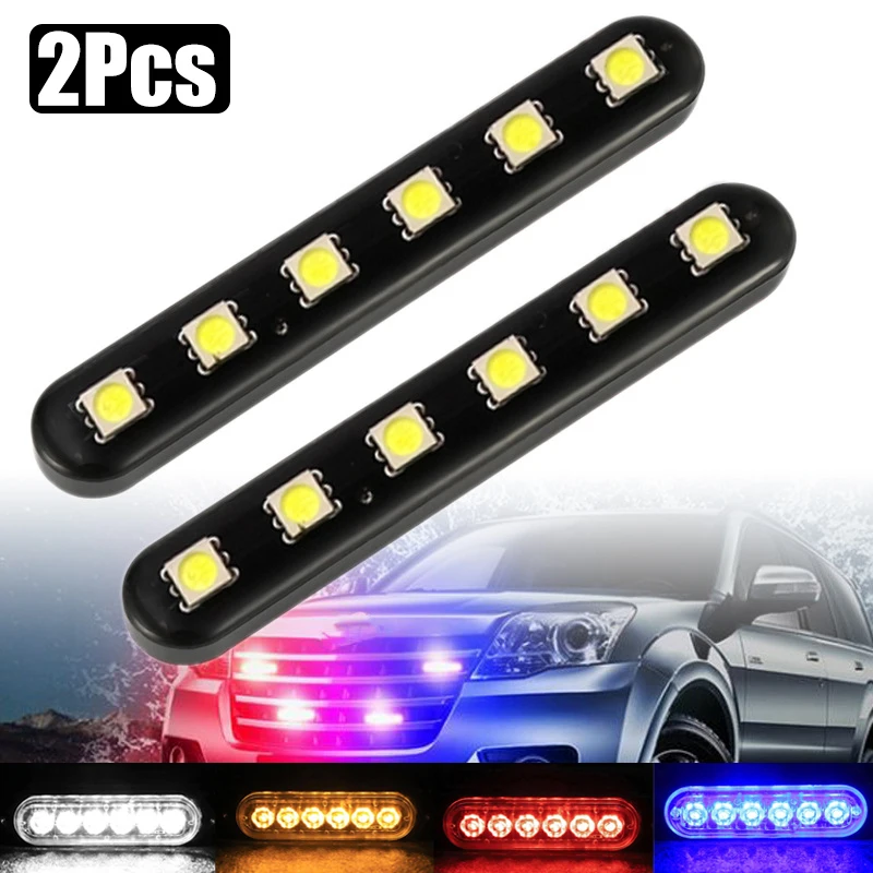 12V 6 Led Strobe Light Strip Car Motorcycle Led Medium Grid Flash Warning Lampada Di Licenza Di Emergenza Accessori Per Moto Auto 2 Pezzi