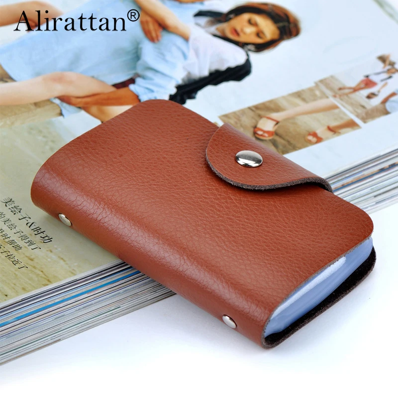 

Alirattan 26 Card Holder Bag Simple Solid Color Pocket Case Women Men Credit ID Card Organizer Leather Cardholder Wallet 2023