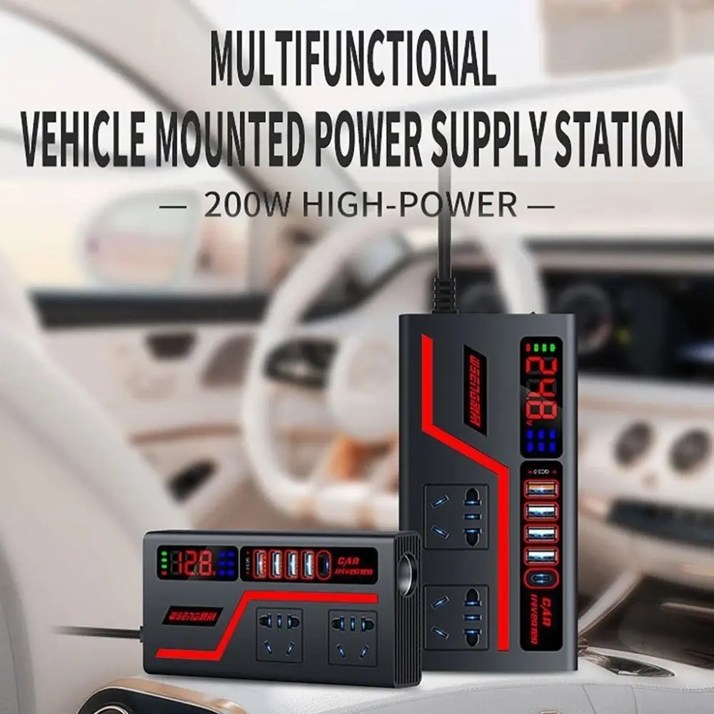 유니버설 차량용 인버터 200W 고출력 QC 3.0 USB/타입 C 충전기 차량용 컨버터 디지털 디스플레이 DC 12V/24V - 220V 전원 어댑터