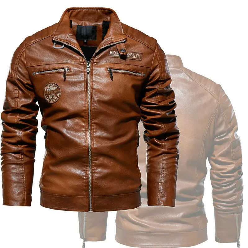 Autumn 2024 Men's Leather Jacket Vintage Black Windproof Warm Pu Coat Street Fashion Zipper Biker Jacket Men's Brand Clothing