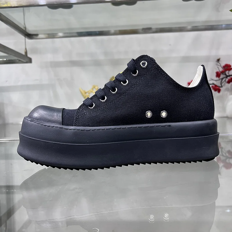 Casual Shoes Men Low Top Double Bumpers Thick Sole Canvas Black Dark Shadow Street Ro Lace Up Women Designer Luxury Sneakers 3