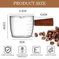 100ml Coffee Cup with Graduated Glass Dosing Mup Resistant Tropical Wooden Handle Espresso Cups for Barista Milk Coffeeware 2