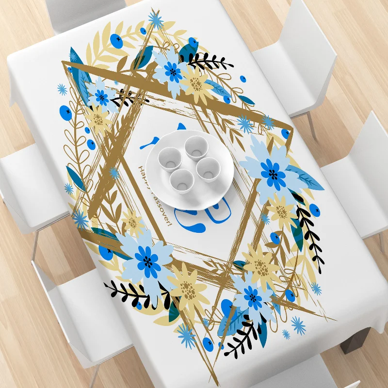 Happy Passover Waterproof Tablecloth Passover Party Decorations Jewish Hebrew Waterproof Table Cloths Kitchen Dining Table Decor 4