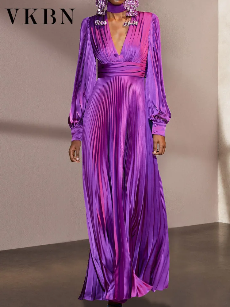 

VKBN Spring Summer News Evening Dresses Full Lantern Sleeve Purple Occasion Stylish Design Banquet Draped Dress