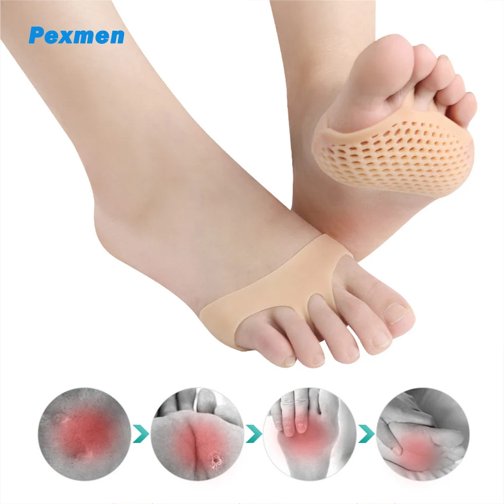 Pexmen 2/4Pcs Metatarsal Pads Ball of Foot Cushions Soft Gel Breathable Forefoot Pads Mortons Neuroma Callus Foot Pain Relief