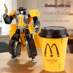 Milk Tea Cup Transforming Robot Action Figure: Creative Coffee Cup Warrior Collectible Gift for Adults (NCBXJG - Yellow)