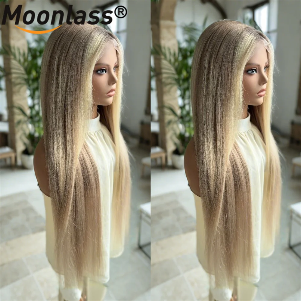 Trend Highlight Beige Blonde Wig Human Hair 13x4 Transparent Lace Front Human Hair Wigs Balayage Pre Plucked Remy Human Hair Wig 4