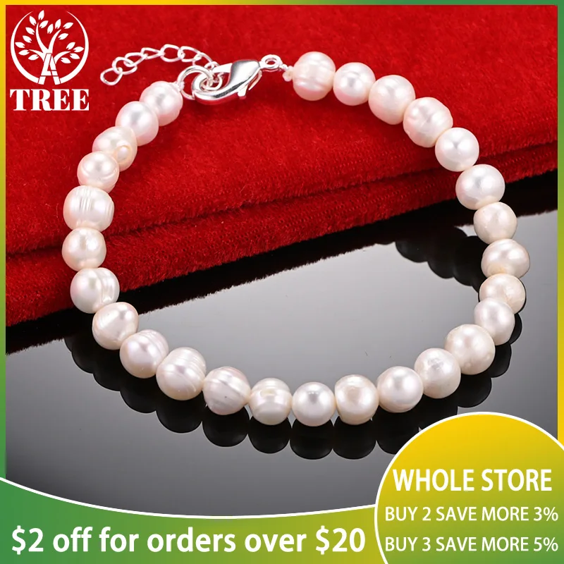

ALITREE 925 Sterling Silver Bracelet For Woman Elegant Pearl Chain Wedding Accessories Party Fashion Charm Jewelry