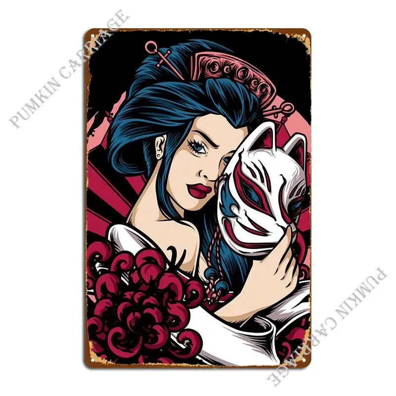 

Искусственный металлический знак для кинотеатра, настенная роспись с аниме гейши, индивидуальный жестяной знак, плакат