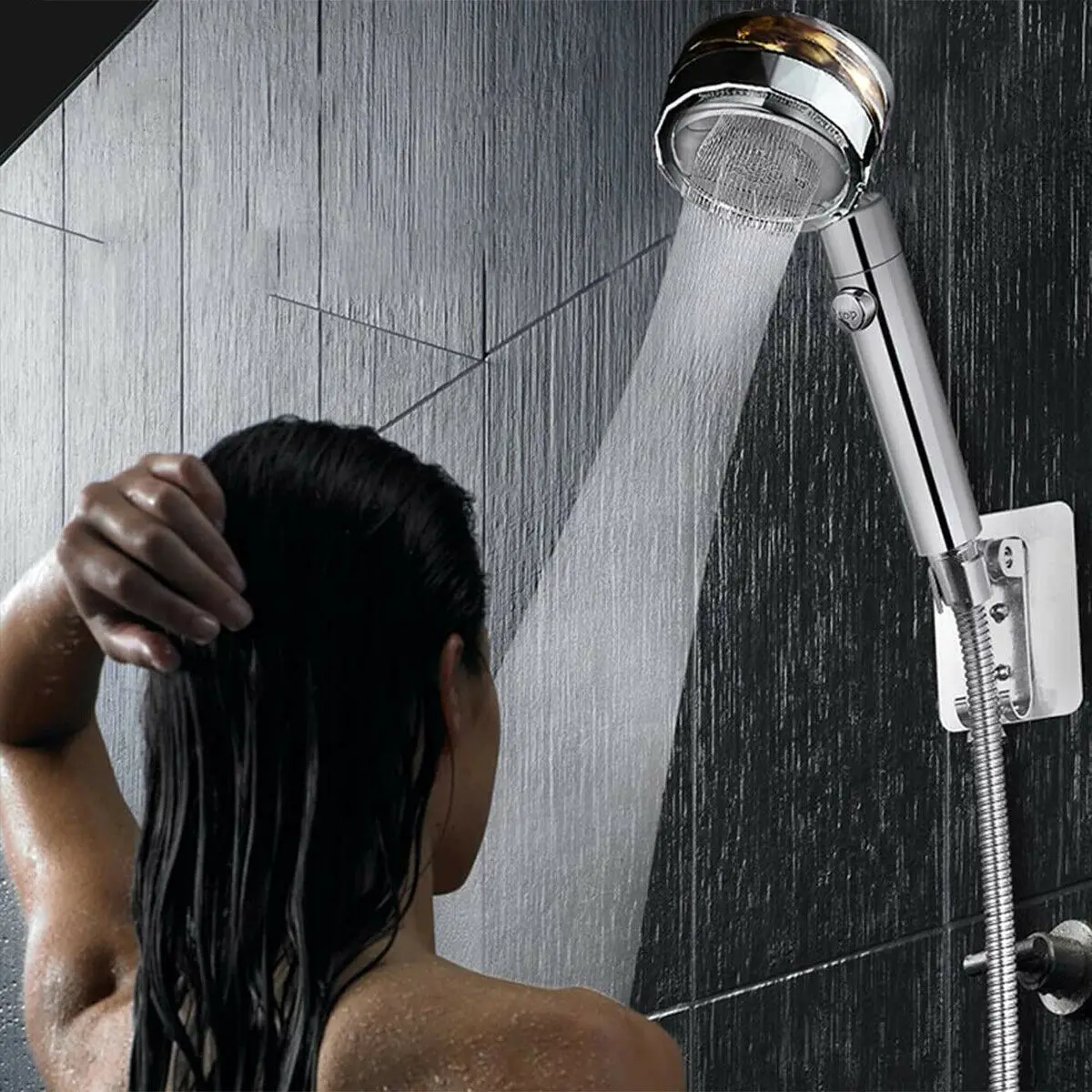 New Turbo Propeller Shower Head Water Saving High Preassure Flow 360 Degrees with Fan Extension Showerhead Rainfall with Holder 5