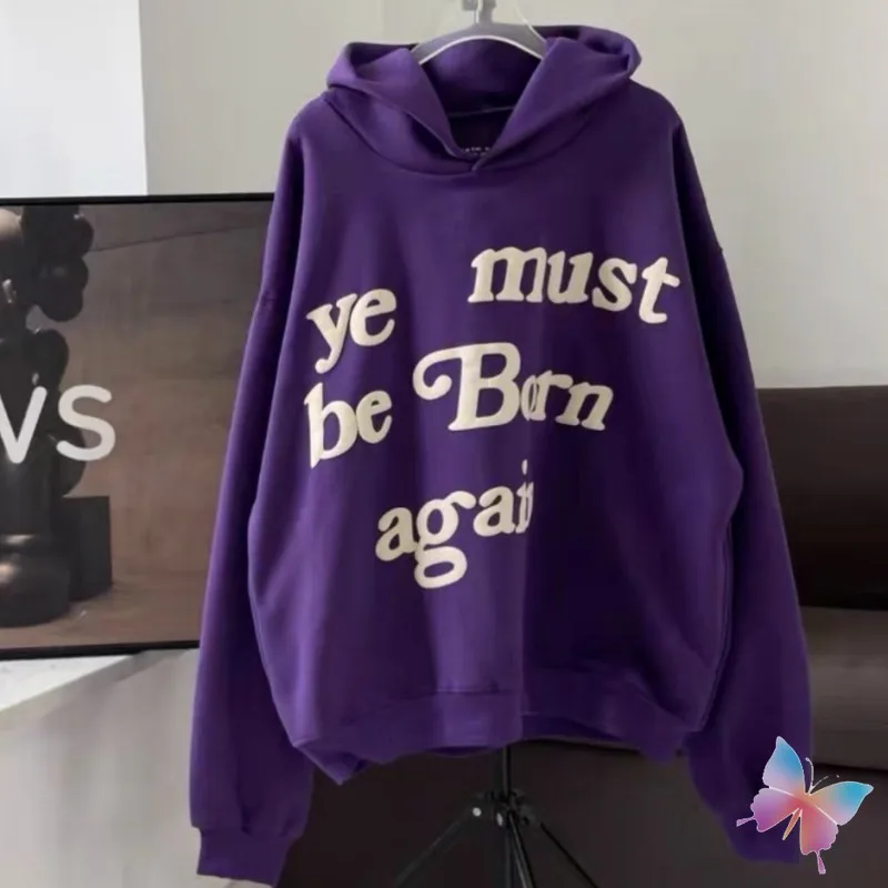 

Heavyweight Stock Kanye Ye Must Be Born Again Hoodies Foam Letter Print Purple Hooedy Casual Men Women Oversized CPFM Sweatshirt
