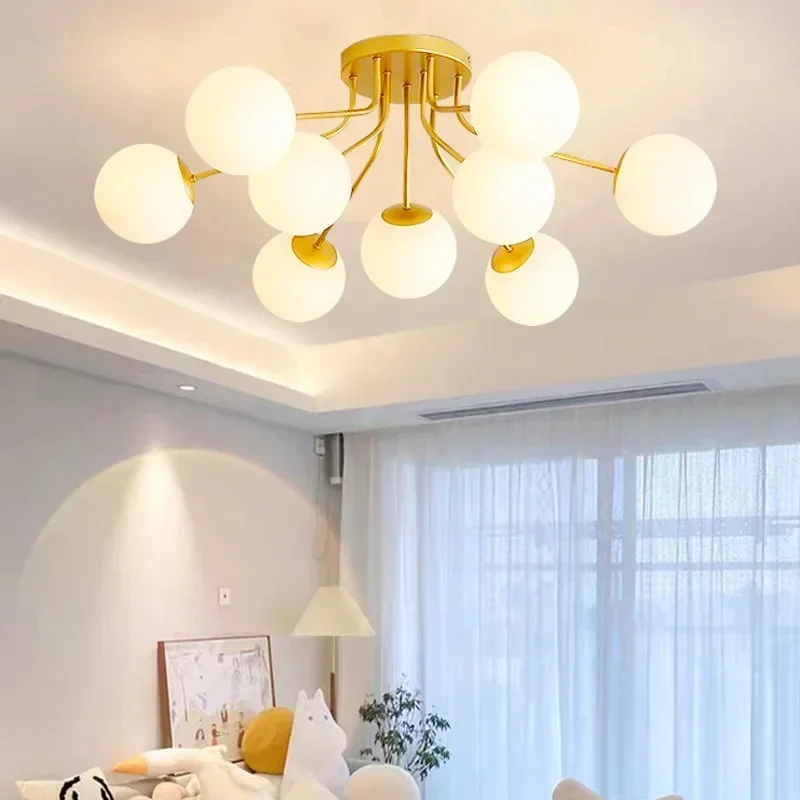 Modern Minimalist Magic Bean LED Ceiling Lamp x2 Living Room Bedroom Study Restaurant Glass Ball Chandelier Indoor