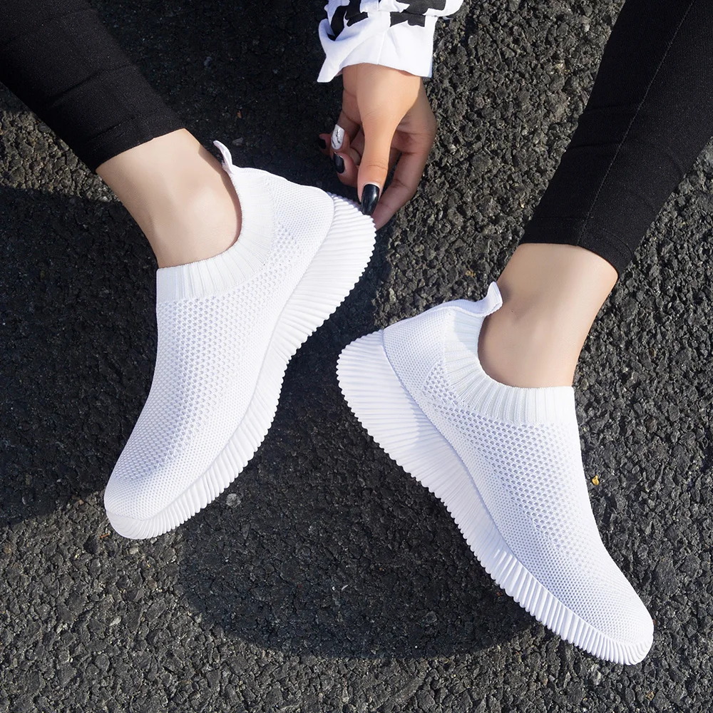 2024 Lente Vrouwen Schoenen Breien Sok Sneakers Vrouwen Platte Schoenen Casual Ademende Sneakers Flats Wandelschoenen Voor Vrouwen