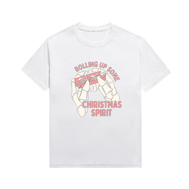 

Rolling Up Some Chiristmas Spirit Graphic Tops Casual Lady Tees Xmas Fun Candy Cane Tee Custom T Shirt