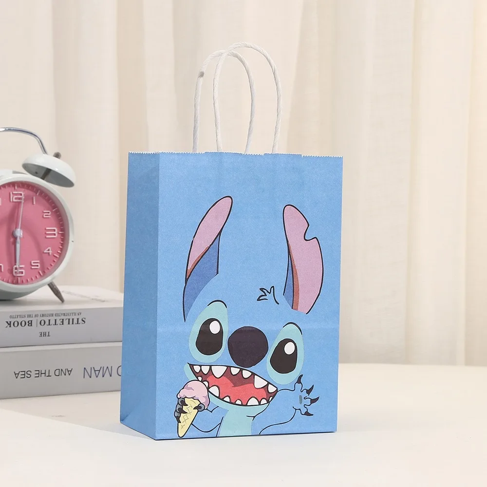 thumbnail image 1 of 1/3/6 piezas de bolsas de regalo de papel con forma de ángel con temática de Disney Lilo y Stitch, bolsas de mano para dulces, galletas, suministros para fiestas de cumpleaños y baby shower, 1 of 5
