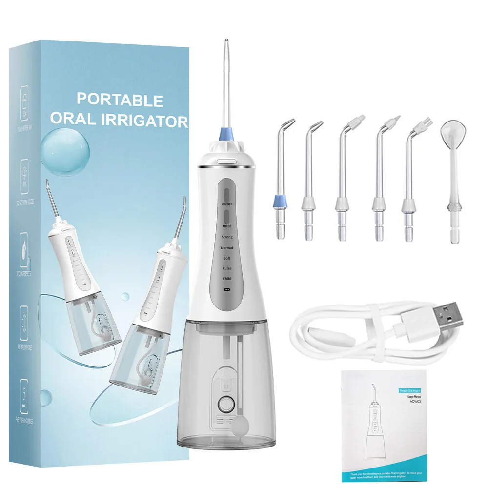 Portable Water Flossers Oral Irrigator for Teeth 350ML Waterproof USB Rechargeable 5 Speed Modes Mouth Washing Machine 6 Nozzles