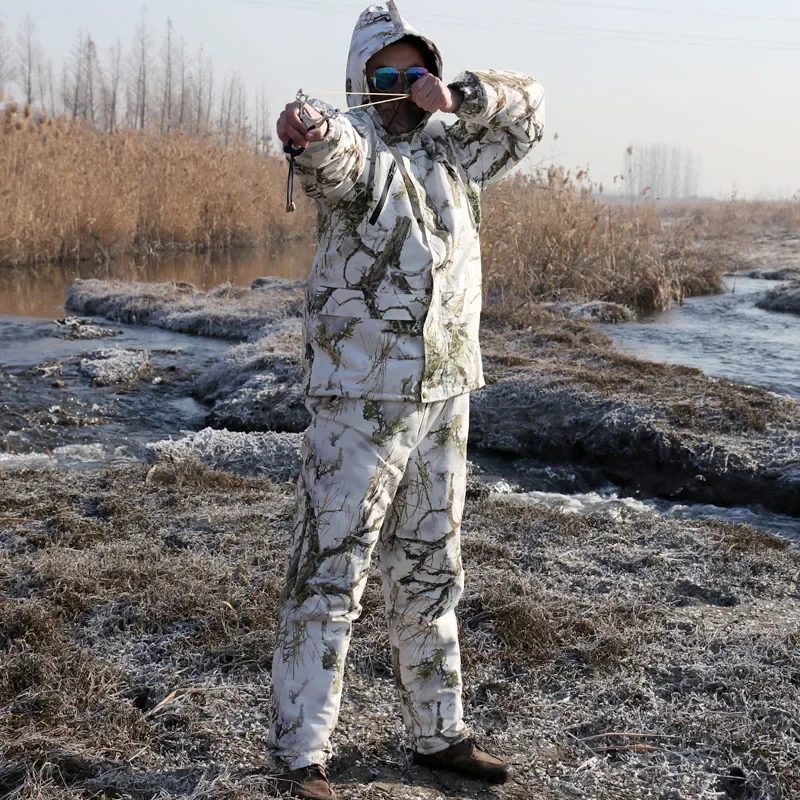 

Winter Snow Field Bionic Camouflage Suit Jacket Pants Waterproof Warm Fleece Hunting Set Ghillie Suits