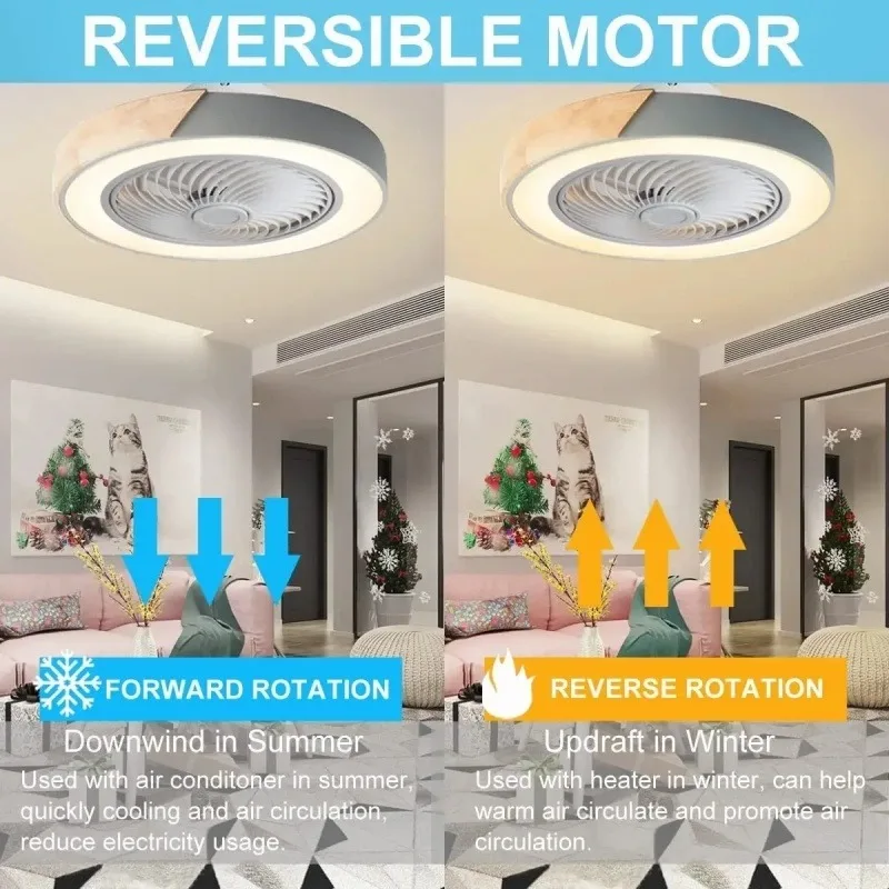 Wood Edge LED Ceiling Fan with Light Living Room Bedroom 50cm Home Fan Lighting APP Remote Control 6speed Low Floor Electric