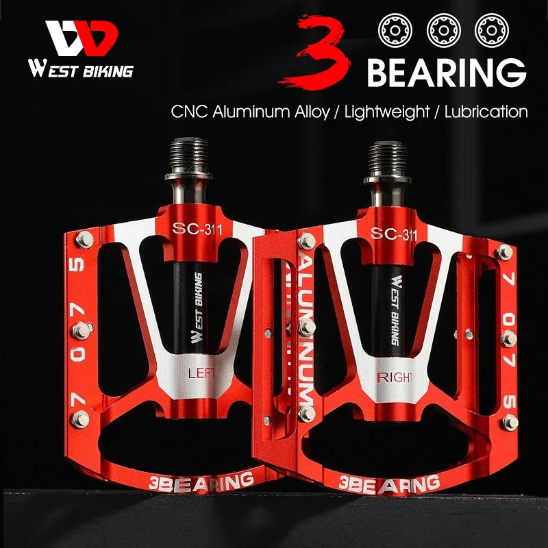 Pédales Plates WEST BIKING Vertes – Aluminium, 3 Roulements – VTT/Vélo Route
