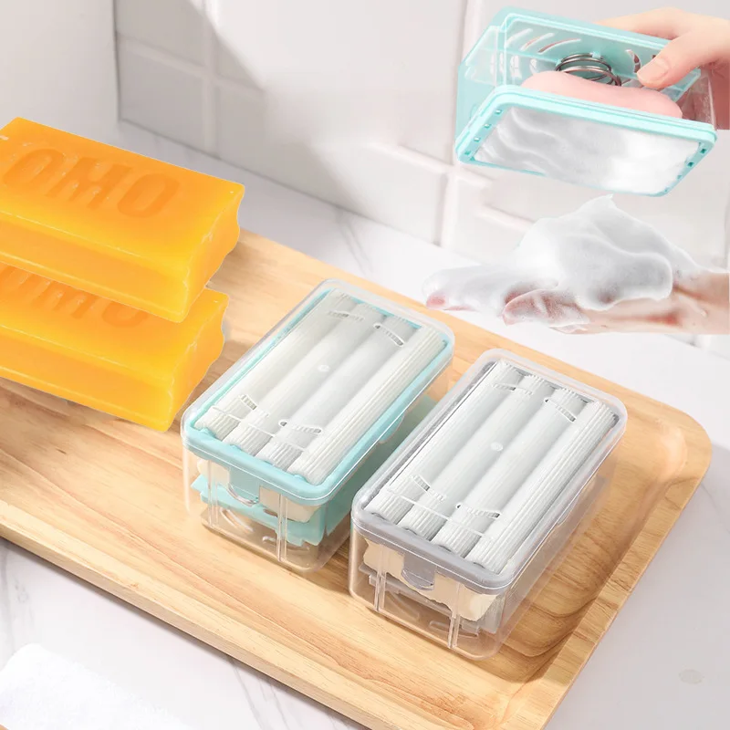 

0214 Roller Type Soap Dish Holder For Bathroom Toliet Soap Box Plastic Storage Container With Drain Water Bathroom Gadgets
