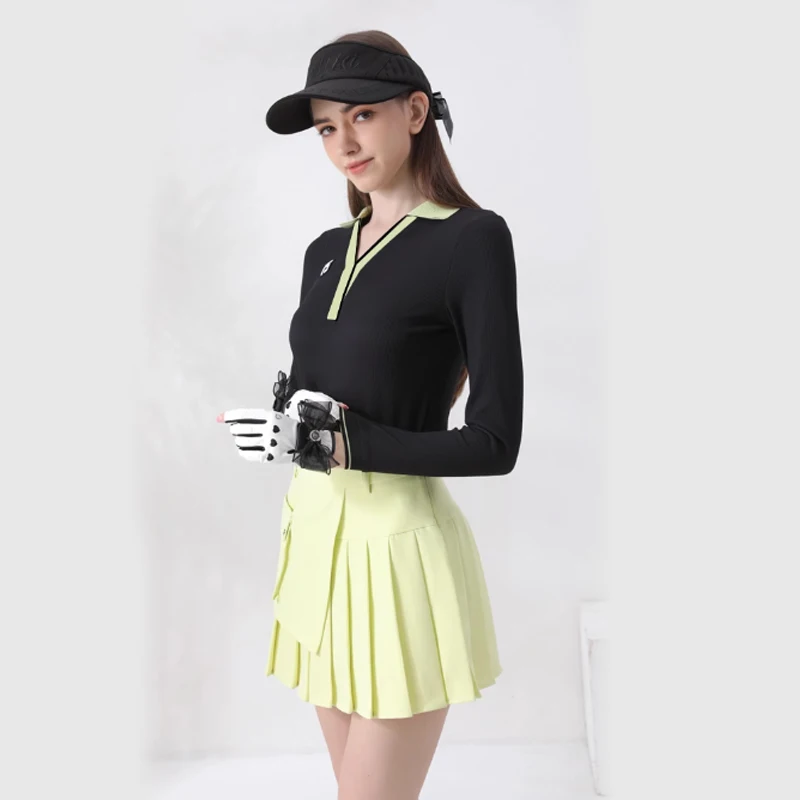 Spring/fall Golf Apparel Women's Long Sleeve V-collar T-shirt Skirt Tennis Suit Ladies Sports Slim Tops Fashion Golf Set