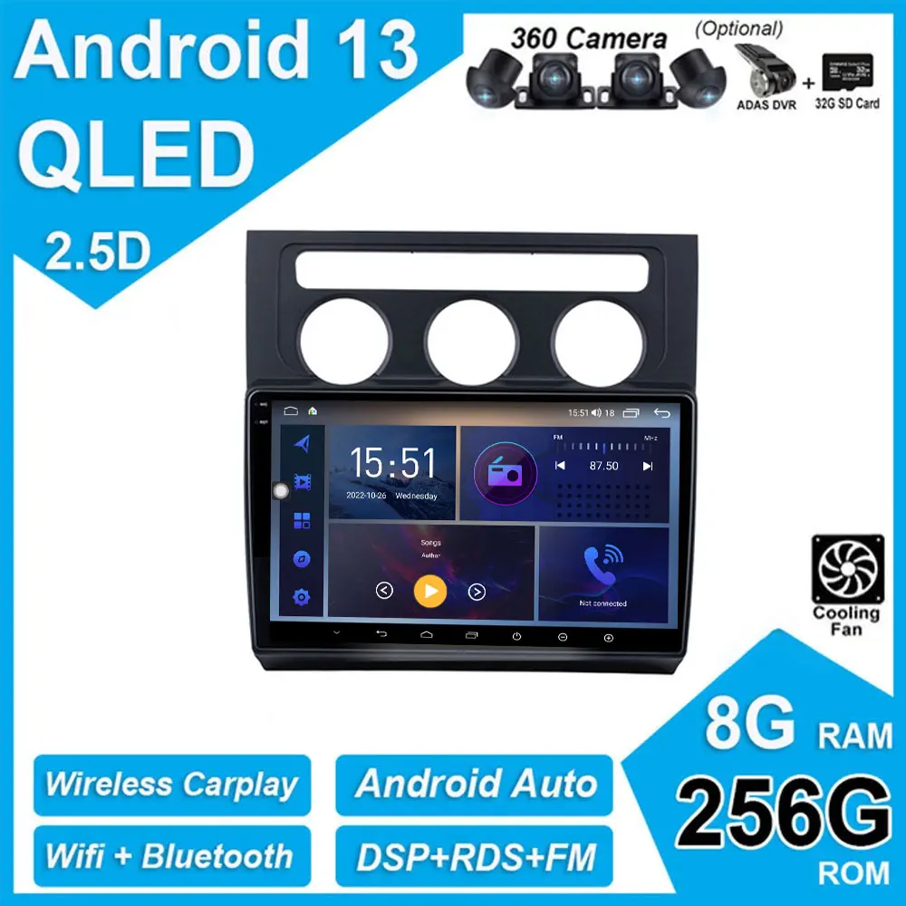 

IPS QLED For VW Volkswagen Touran 2004-2008 Android 13 Car Video Carplay Stereo GPS WIFI Radio Multimedia Navigation