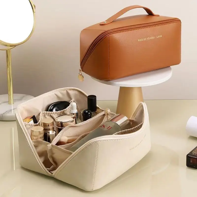 

Luxury Lady Large Travel Cosmetic Bag for Women Leather Makeup Box Organizer Female Toiletry Kit Bags Make Up Case Storage Pouch