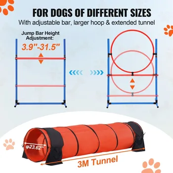 Dog Agility Training Equipment 5 PCS Set Upgrade w/ Hurdles Extended Tunnel,Dog Agility Training Equipment 5 PCS Set 5