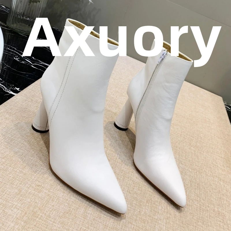 

2024 New Women's Short Boots Leather Upper Solid Color Ultra High heel Design 9CM Women's boots Versatile Casual Shoes