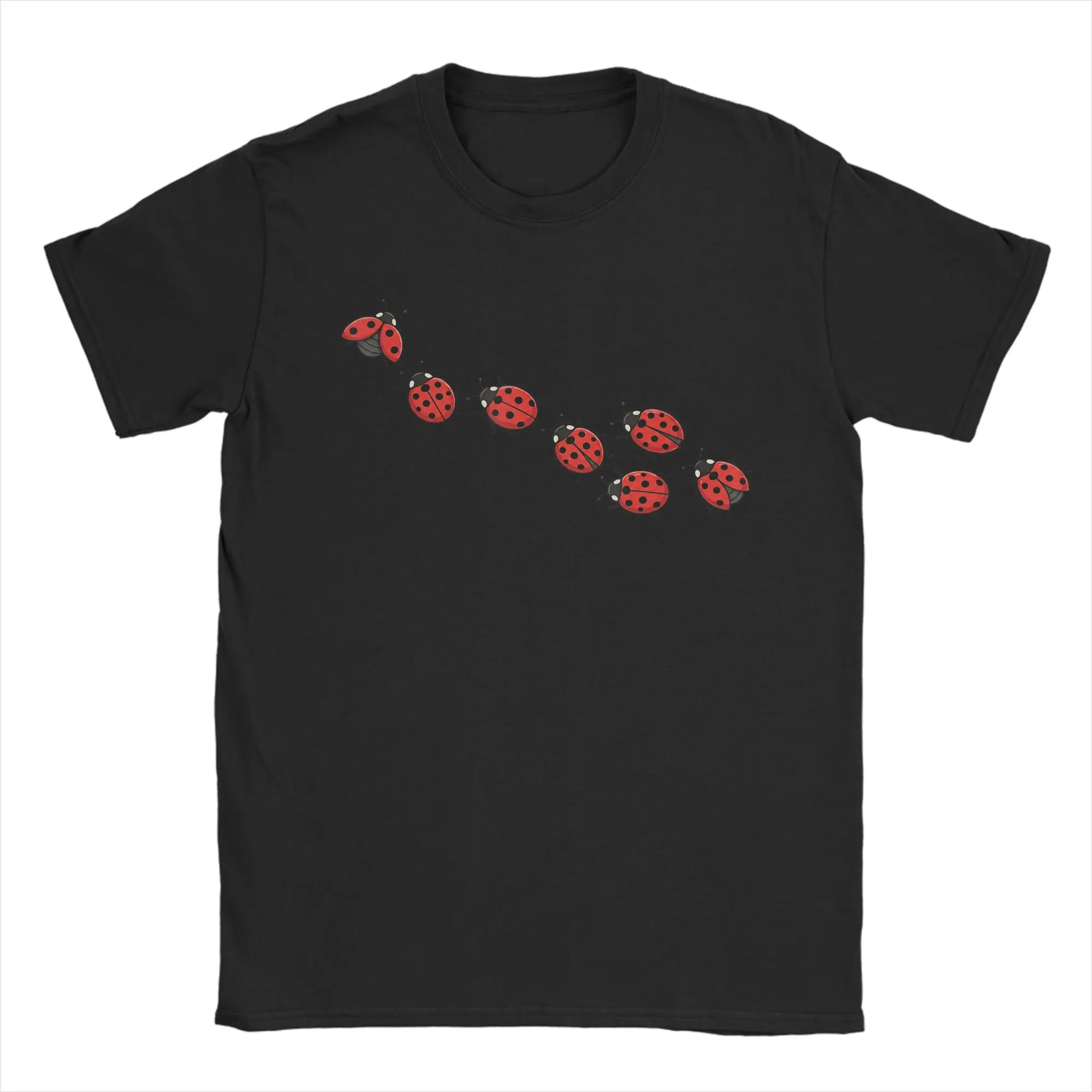Herren T-Shirts Minimalistisch Glücklicher Marienkäfer Niedliche Marienkäfer-Grafik Lustige Baumwoll-T-Shirts Kurzarm T-Shirts O-Ausschnitt Tops Einzigartig