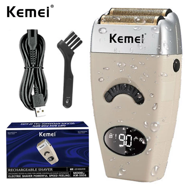 

Kemei-5856 Rechargeable Electric Shaver Hair Beard Electric Razor For Men Bald Head Shaving Machine Foil Titanium Cord/Cordless
